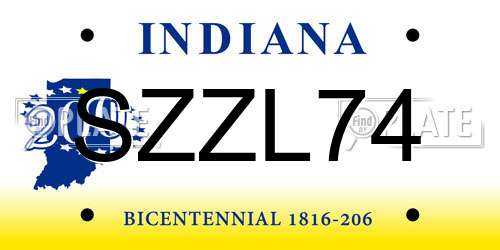 SZZL74 Indiana License Plate