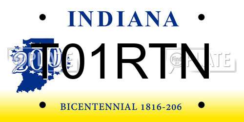 T01RTN Indiana License Plate