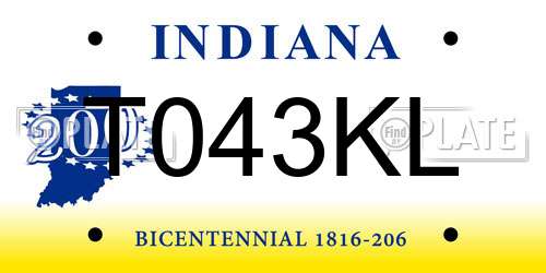 T043KL Indiana License Plate