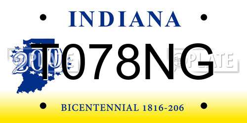 T078NG Indiana License Plate