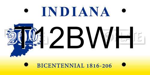 T12BWH Indiana License Plate