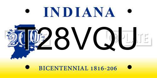 T28VQU Indiana License Plate