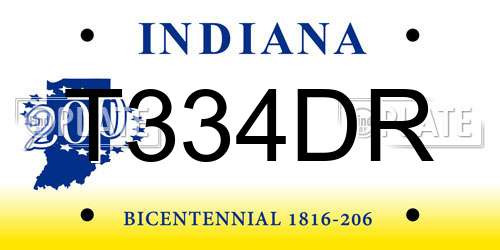 T334DR Indiana License Plate
