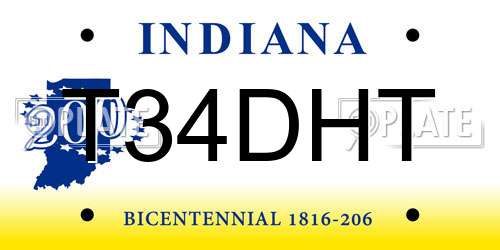 T34DHT Indiana License Plate