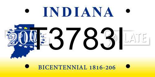 T3783I Indiana License Plate