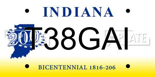T38GAI Indiana License Plate