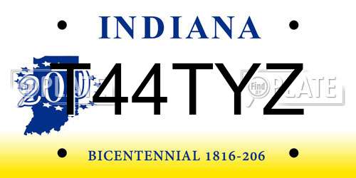 T44TYZ Indiana License Plate