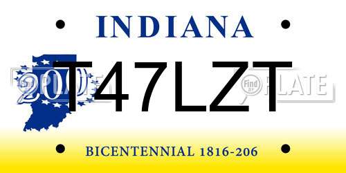 T47LZT Indiana License Plate