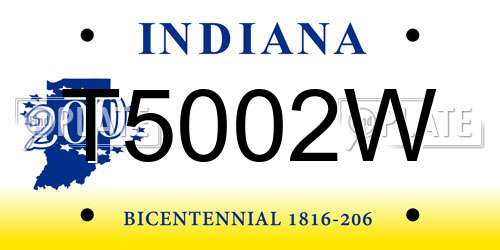 T5002W Indiana License Plate
