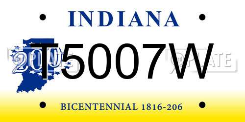 T5007W Indiana License Plate