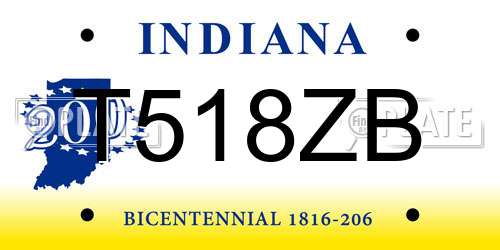 T518ZB Indiana License Plate