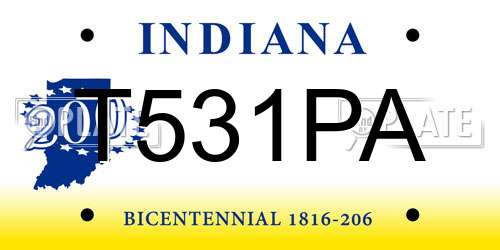 T531PA Indiana License Plate