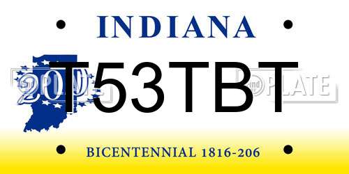 T53TBT Indiana License Plate