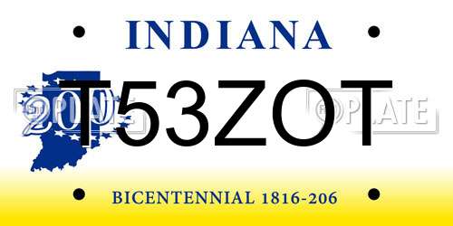 T53ZOT Indiana License Plate