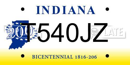T540JZ Indiana License Plate