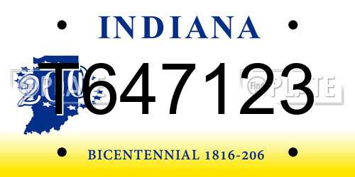 T647123 Indiana License Plate