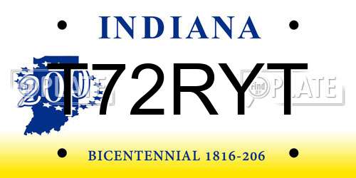 T72RYT Indiana License Plate