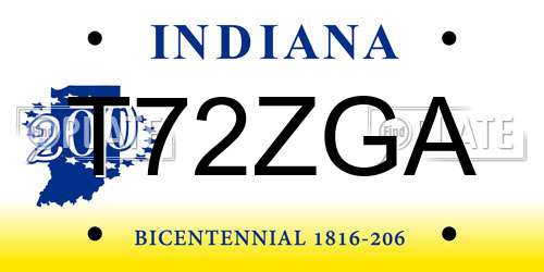 T72ZGA Indiana License Plate