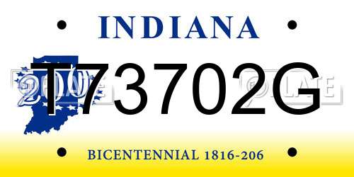 T73702G Indiana License Plate