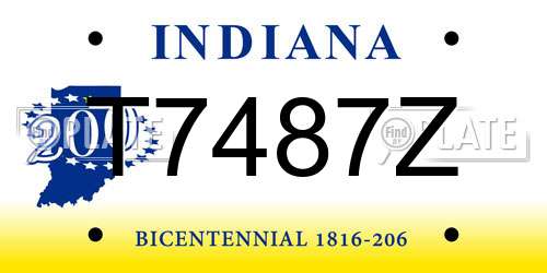 T7487Z Indiana License Plate