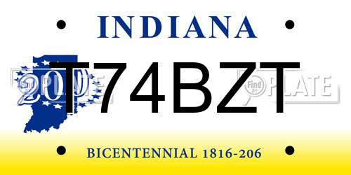 T74BZT Indiana License Plate