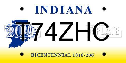 T74ZHC Indiana License Plate