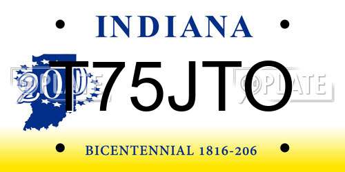 T75JTO Indiana License Plate