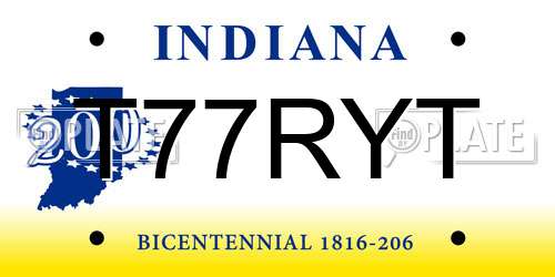 T77RYT Indiana License Plate