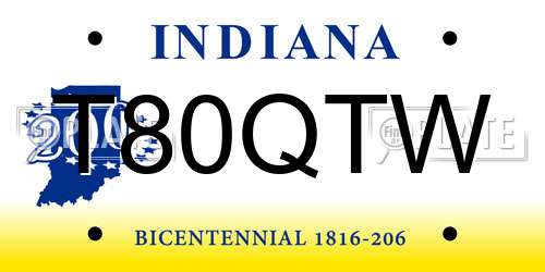 T80QTW Indiana License Plate