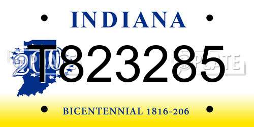 T823285 Indiana License Plate