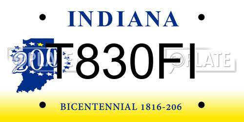 T830FI Indiana License Plate