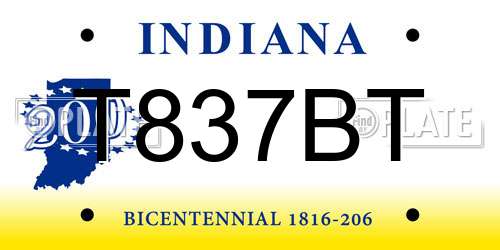 T837BT Indiana License Plate