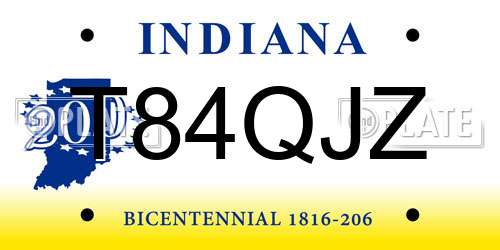 T84QJZ Indiana License Plate