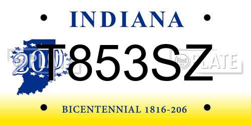 T853SZ Indiana License Plate