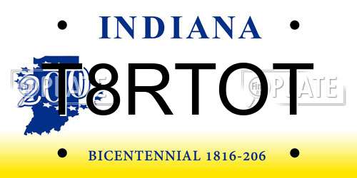 T8RTOT Indiana License Plate