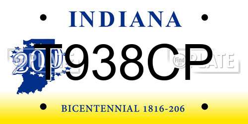 T938CP Indiana License Plate