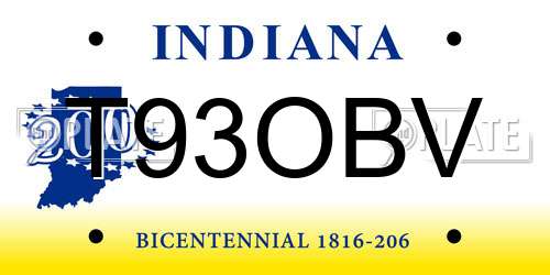 T93OBV Indiana License Plate