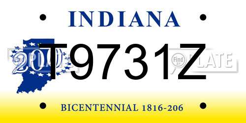T9731Z Indiana License Plate