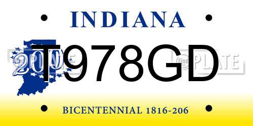 T978GD Indiana License Plate