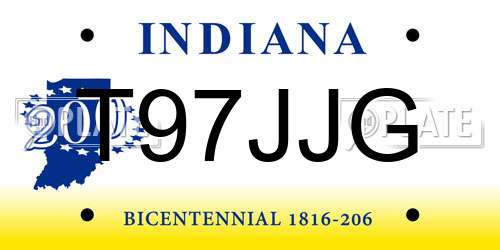 T97JJG Indiana License Plate
