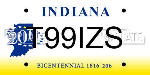T99IZS Indiana License Plate