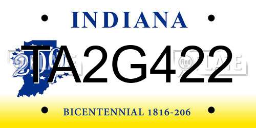 TA2G422 Indiana License Plate