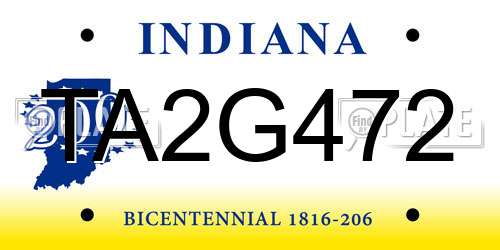 TA2G472 Indiana License Plate