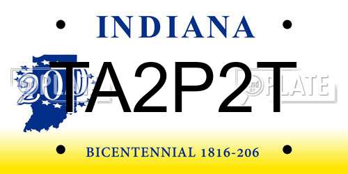 TA2P2T Indiana License Plate