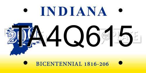 TA4Q615 Indiana License Plate