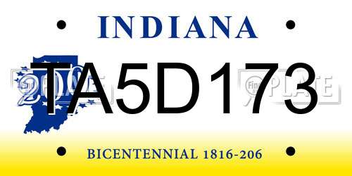 TA5D173 Indiana License Plate