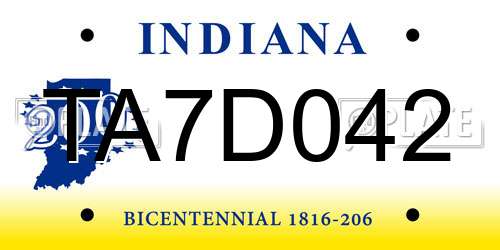 TA7D042 Indiana License Plate