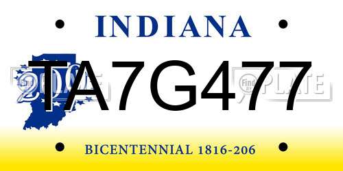 TA7G477 Indiana License Plate