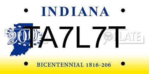 TA7L7T Indiana License Plate