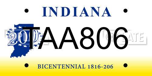 TAA806 Indiana License Plate